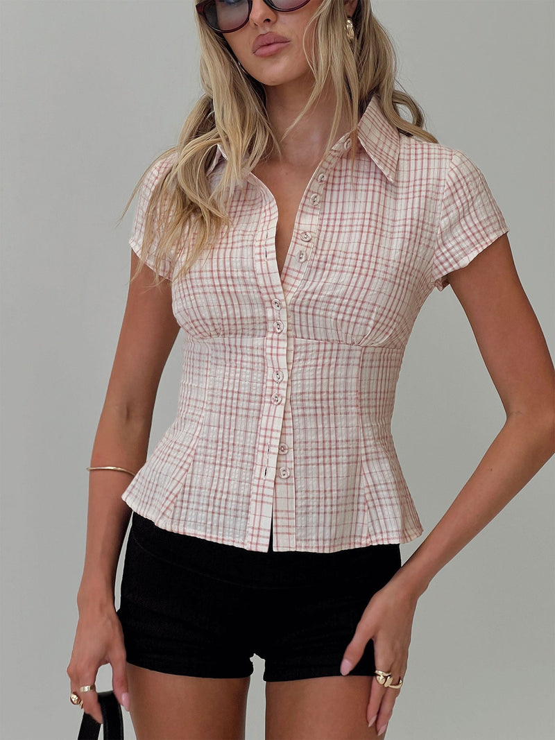 CHLOÉ | TOP À CARREAUX ROSES
