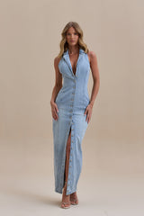 CLÉA | ROBE LONGUE EN DENIM STRUCTURÉ