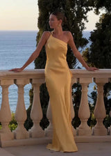 SYLVIA | ROBE LONGUE ASYMÉTRIQUE EN SATIN DOS NU