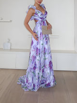 ALYSSA | ROBE LONGUE FLORALE À VOLANTS