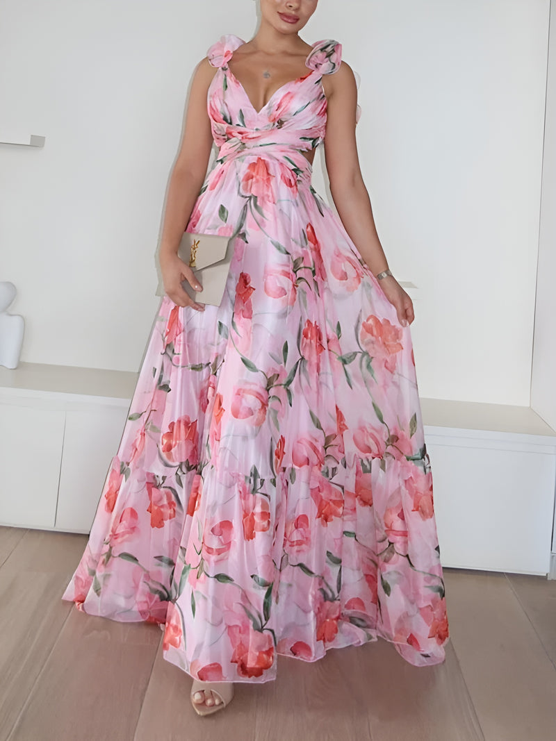 ALYSSA | ROBE LONGUE FLORALE À VOLANTS