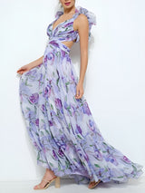 ALYSSA | ROBE LONGUE FLORALE À VOLANTS