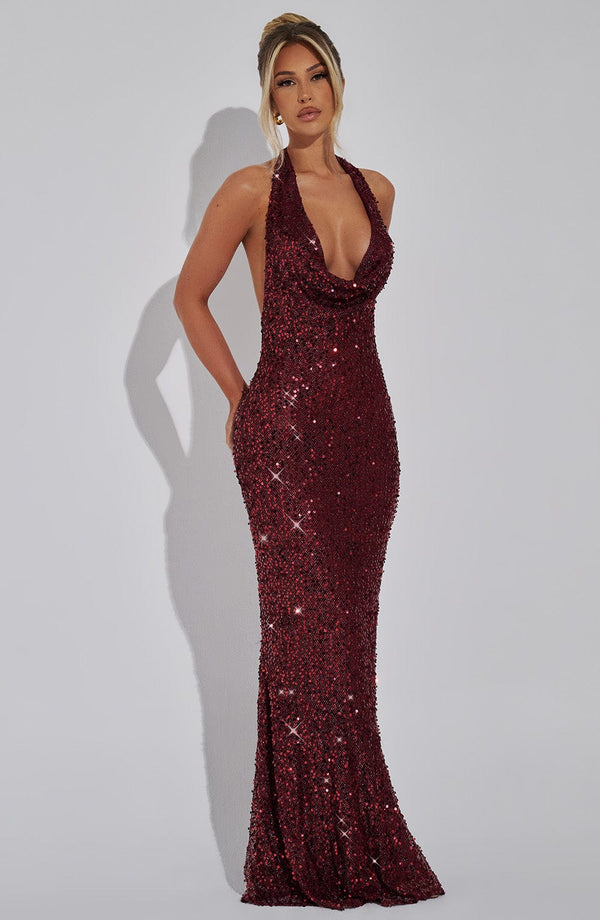 NINA | ROBE MAXI ÉTINCELANTE COL DRAPÉ